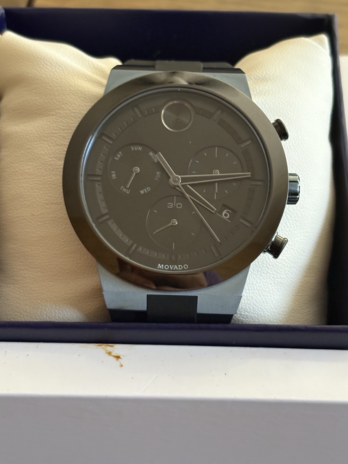 Movado BOLD Fusion 44.5mm Ice Blue Stainless Steel Case with Black Silicone…