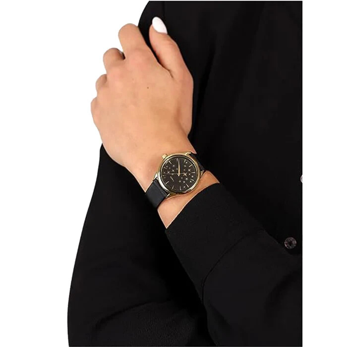 Timex Women’s Starstruck 32mm Watch Gold-Tone Case Indiglo Black Leather Band