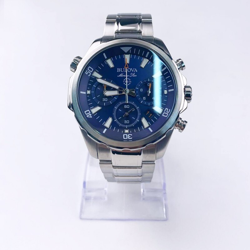 Classic New Marine Star Bulova Stainless Steel Men’s 96B256 Blue Watch 43mm