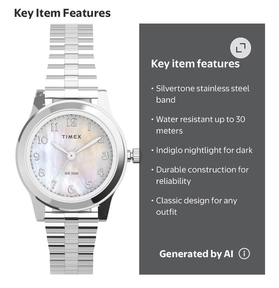 Women’s Timex Indiglo Expansion Band Watch NEW – Silver/Mother of Pearl
