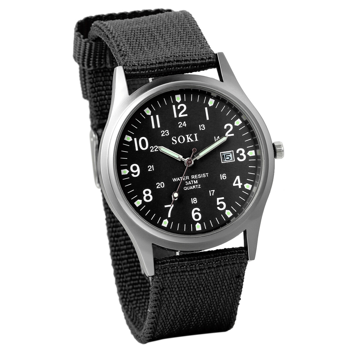 Mens Watch Easy Reader Date Leather Strap Watch Military Wrist Watch Canvas Band