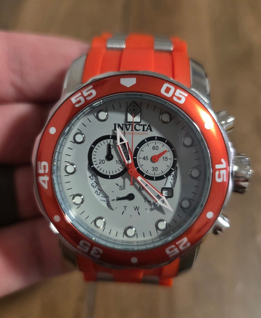 Invicta Pro Diver Men’s Scuba Chronograph Date Silver Dial Orange Strap