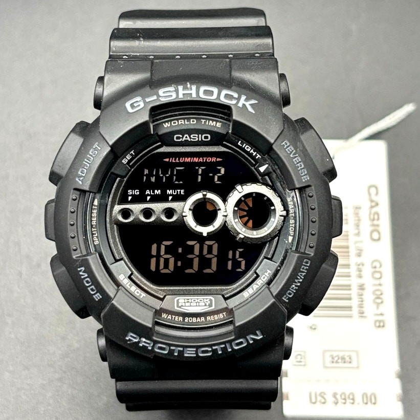 Casio G-Shock GD100-1B Black Digital High Brightness World Time 200M Watch NIBWT