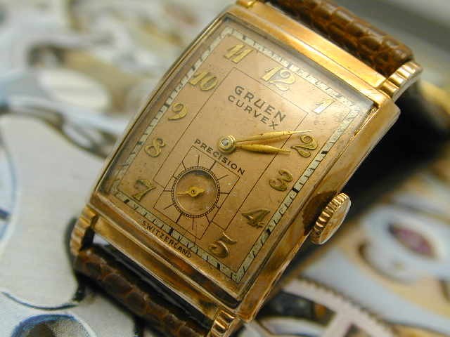 VINTAGE GRUEN ROSE GOLD FILLED CURVEX RUNNING LOOKING CONDITION 37 X22 MM