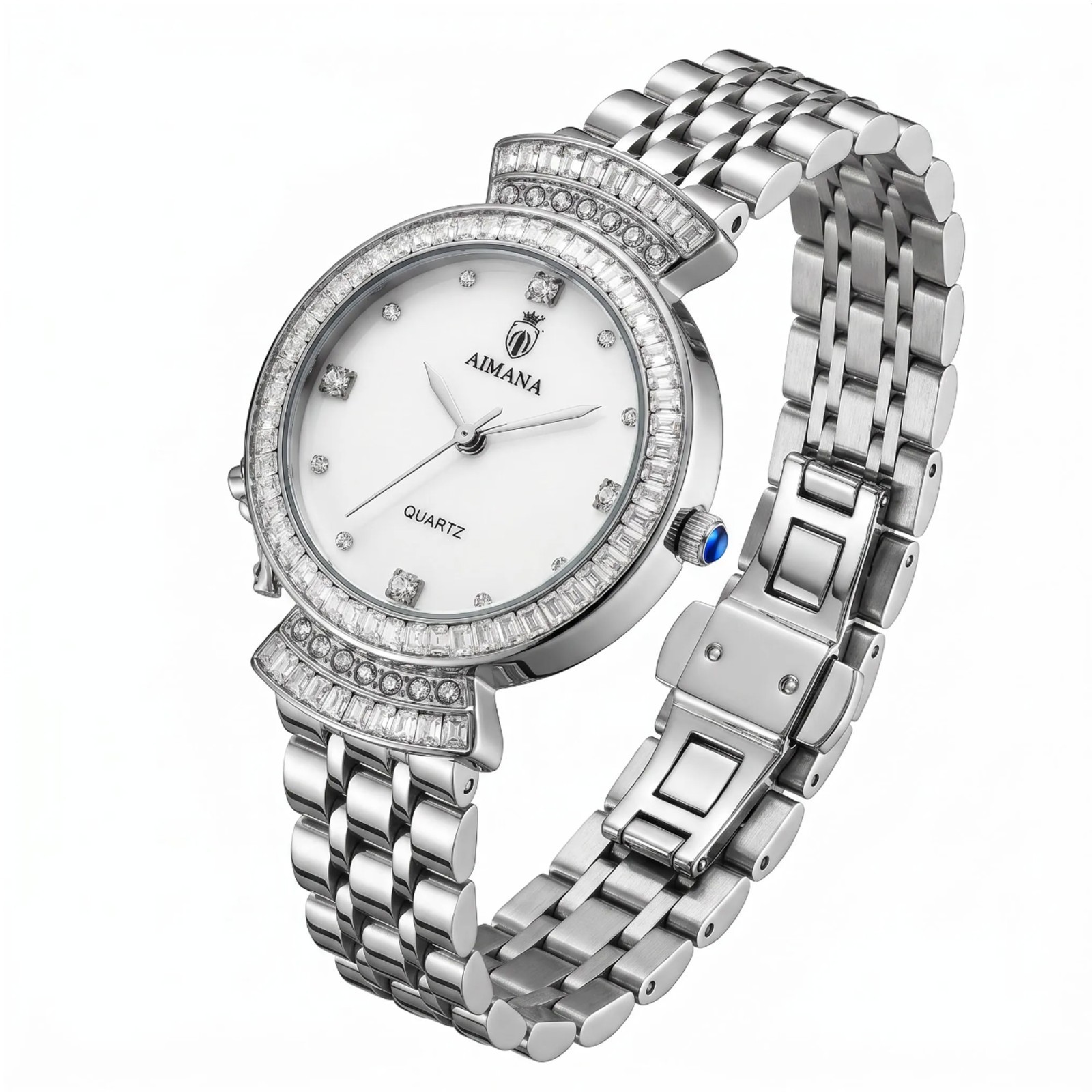 VORSEL Luxury Women’s Silver Bracelet Watch Round Rhinestone Holiday Gift