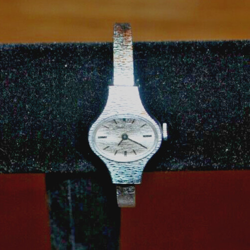Women’s TIMEX Small SILVER Formal Dress Watch Oval Opalescent Face Bangle Band