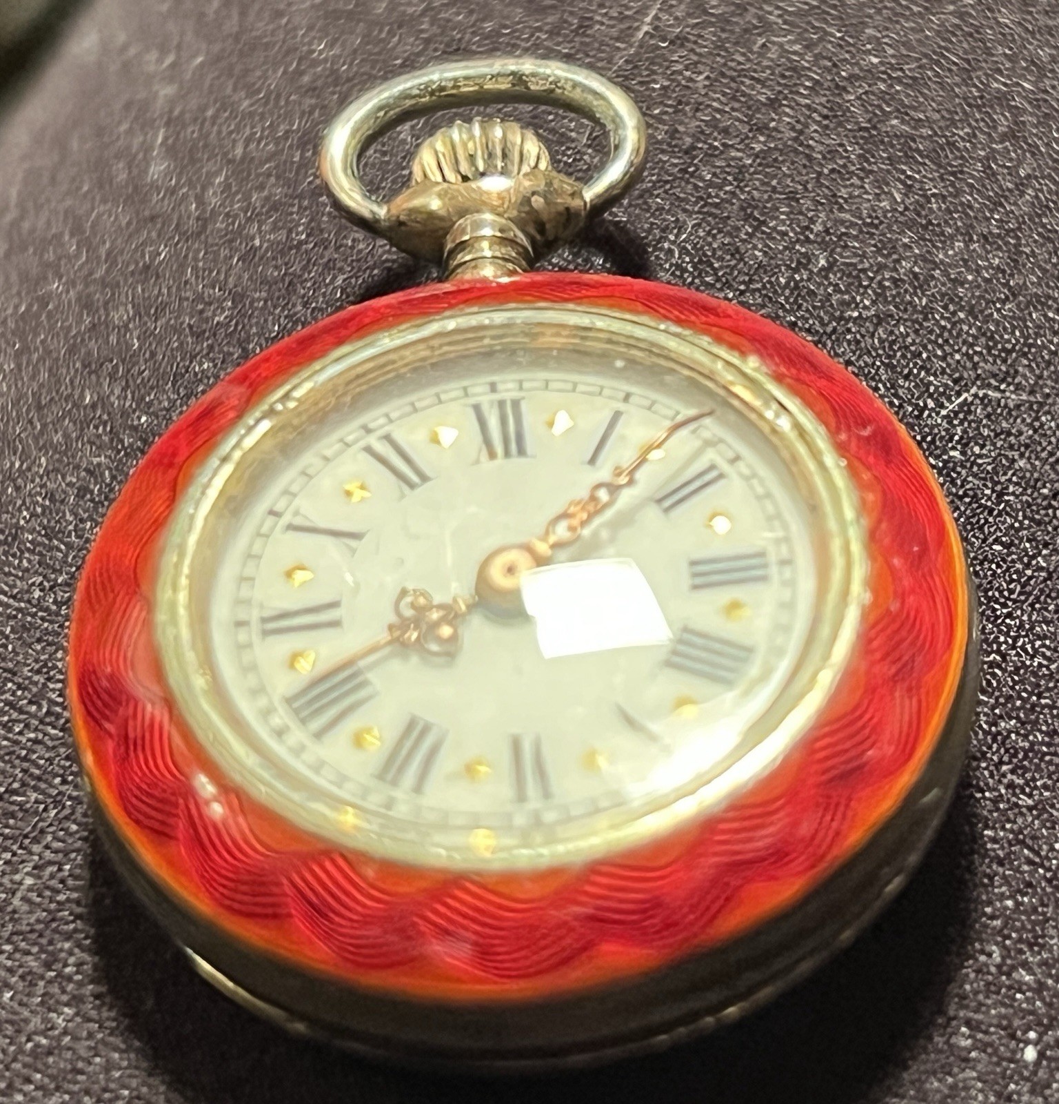 Antique Swiss DIDO-Louis Muller and Co. Red Guilloché Enamel Pocket Watch
