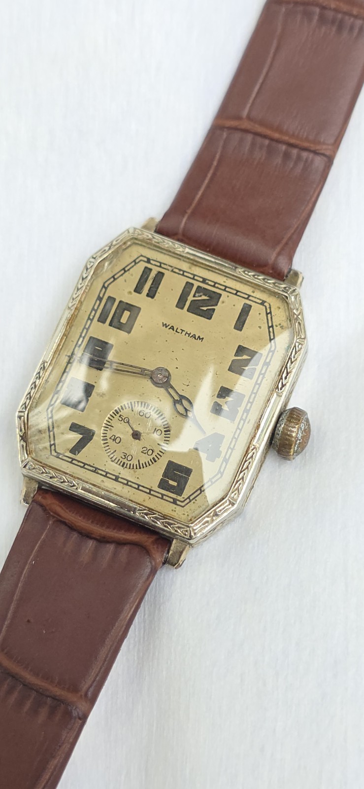 Vintage Antique 1927 Waltham Sapphire 14K WGF 15 Jewels Men’s Art Deco Watch