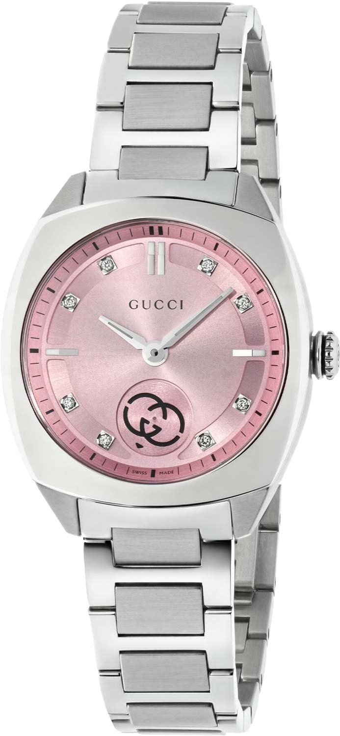 Gucci Interlocking G Quartz 29mm Pink Dial Ladies Watch with Diamonds # YA142511