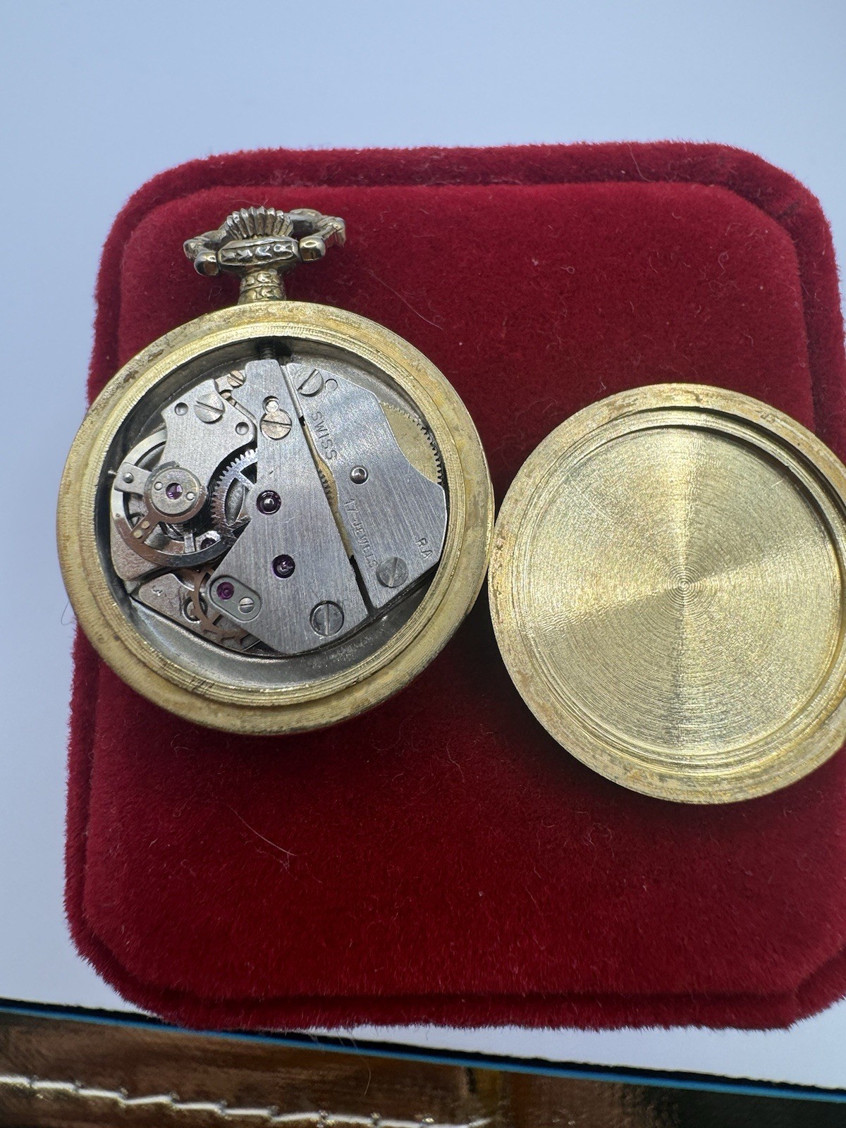Vintage 80’s HANOWA Swiss M Guilloché Green Enamel on Gold Round Pocket Watch