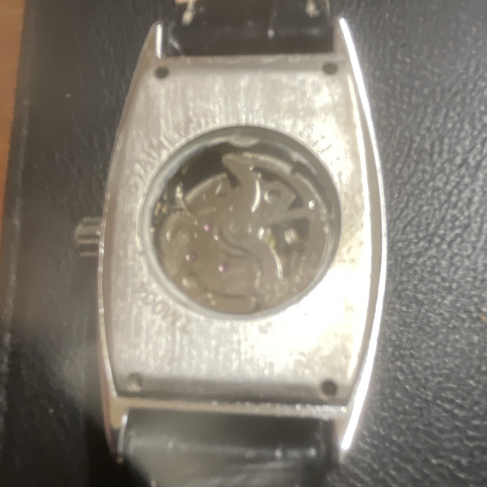 FINE Automatic Tonneau Dress Watch Silver Dial Black Leather Strap Exhibition