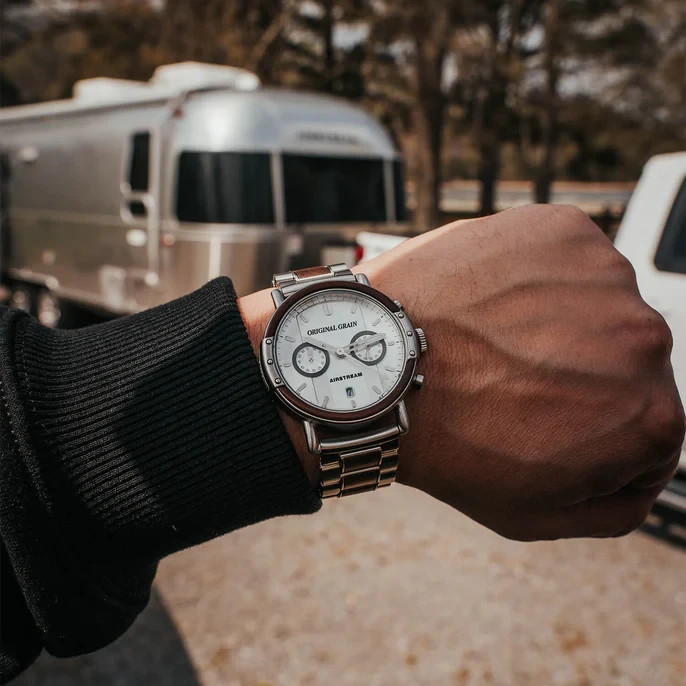 Original Grain Airstream Silver Chrono 44mm MSRP $299 🔥New🔥