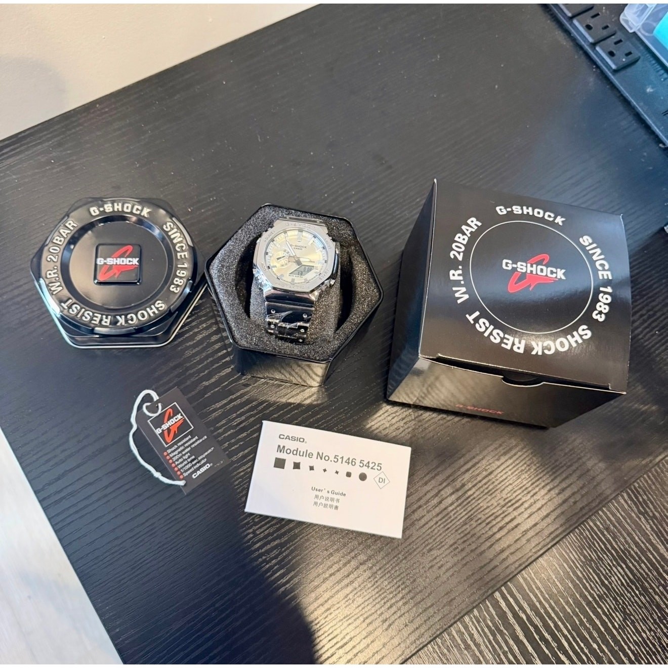 Casio G-Shock GM2110D-7A Full Stainless Steel Silver Dial Watch w/ Box & Case