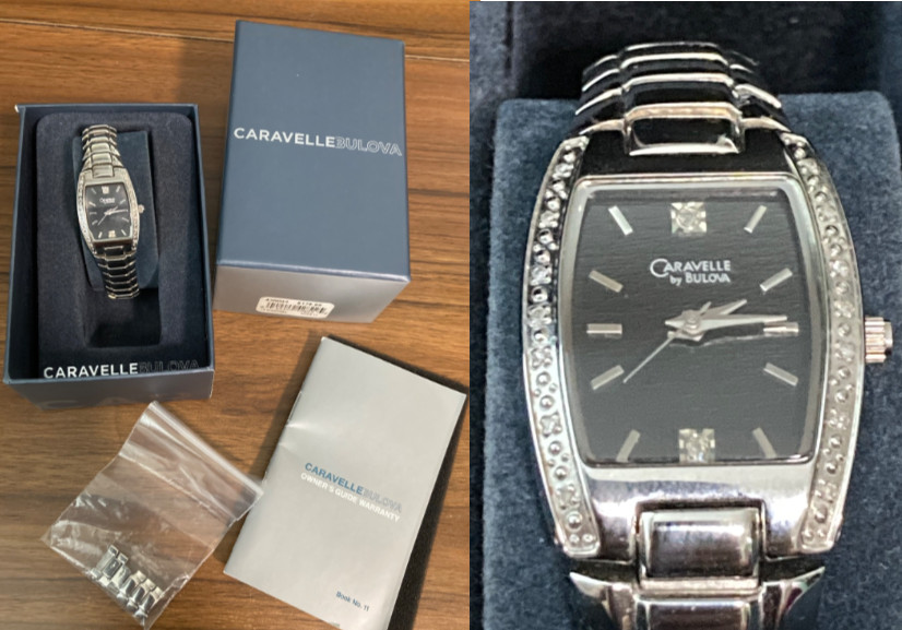 Caravelle Bulova Women’s Link Watch 20mm Black Dial 16 Diamonds Stainless Steel
