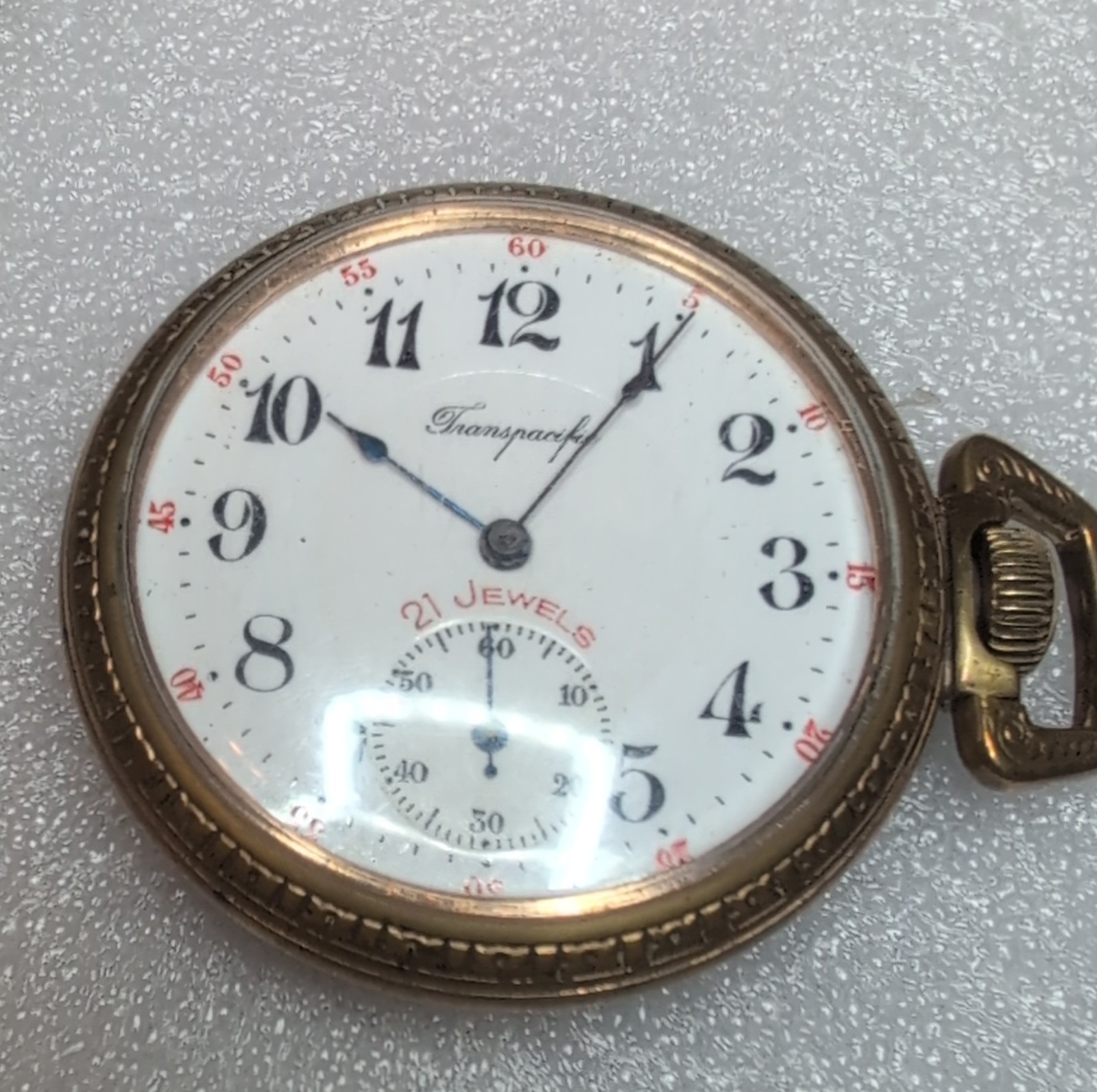 1886 Trans Pacific 21 Jewels Pocket Watch Keystone Yellow Gold White Dial