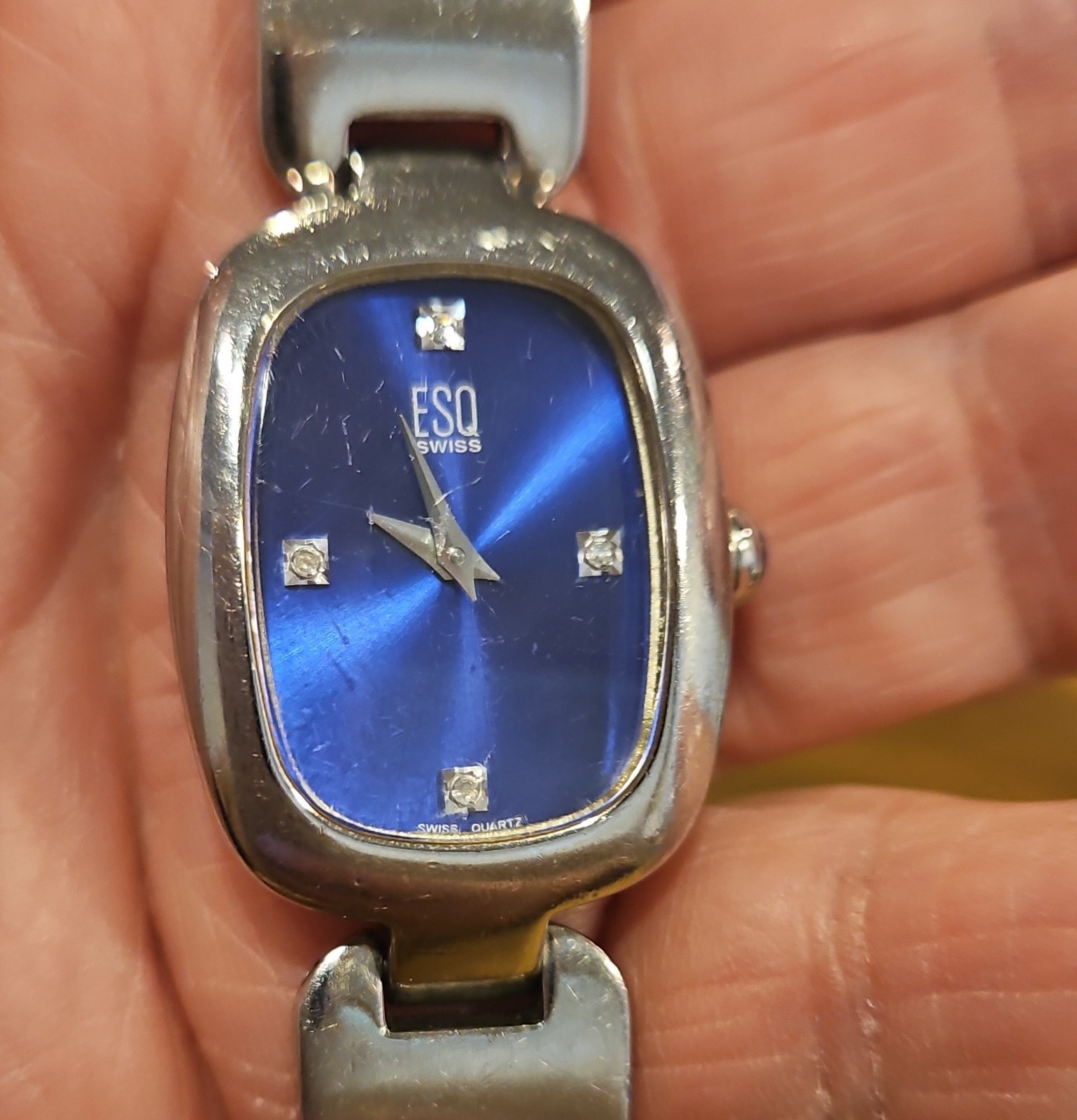ESQ Swiss Quartz Blue Dial Diamond Markers Wristwatch Stainless Steel Bracelet