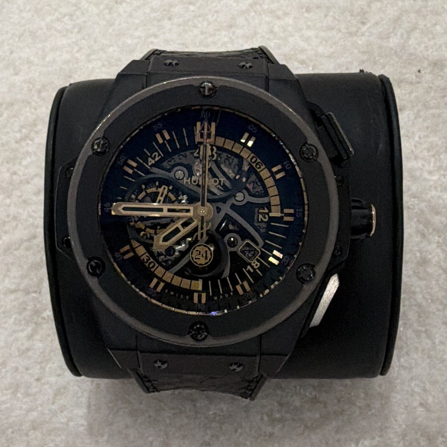 Hublot King Power Black Ceramic Automatic Blue/Gold Skeleton Dial Box