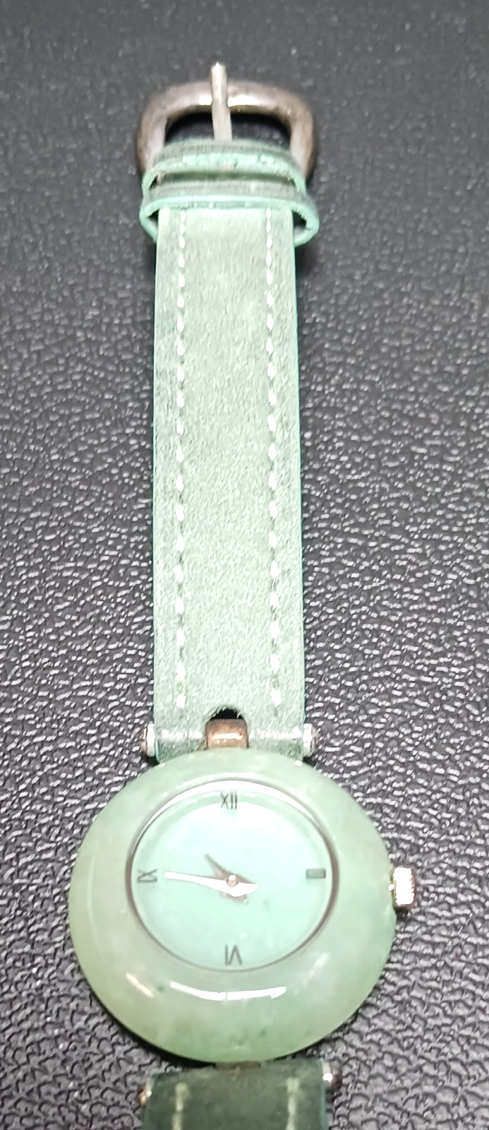 Peyote Bird Genuine Jade Women’s Watch .925 Silver Bezel Leather Strap France