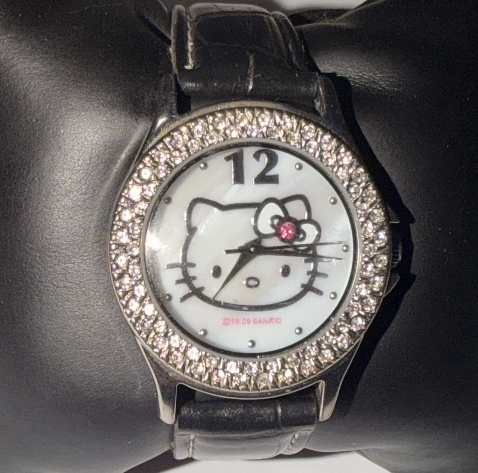 Disney Sanrio Watch Hello Kitty Black Band with Rhinestone Bezel HK927D MOP