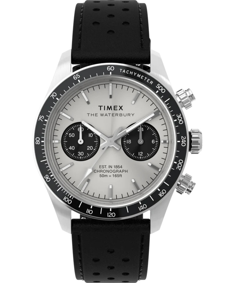Timex Mens Waterbury Heritage Chronograph 39mm Watch Silver/Black TW2Y19300