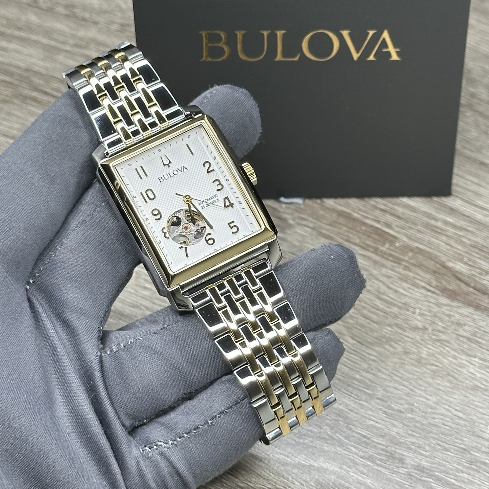 NEW✅AUTOMATIC✅ Bulova Sutton Rectangle Two-Tone 33mm Men’s Watch 98A308 $595