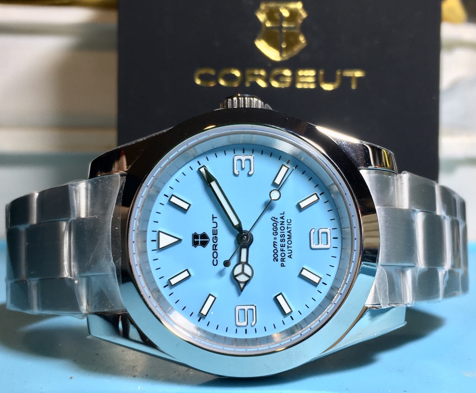 CORGEUT 3 6 9 DIAL 39MM TURQUOISE EXPLORE MIYOTA 8215 AUTO SAPPHIRE STAINLESS