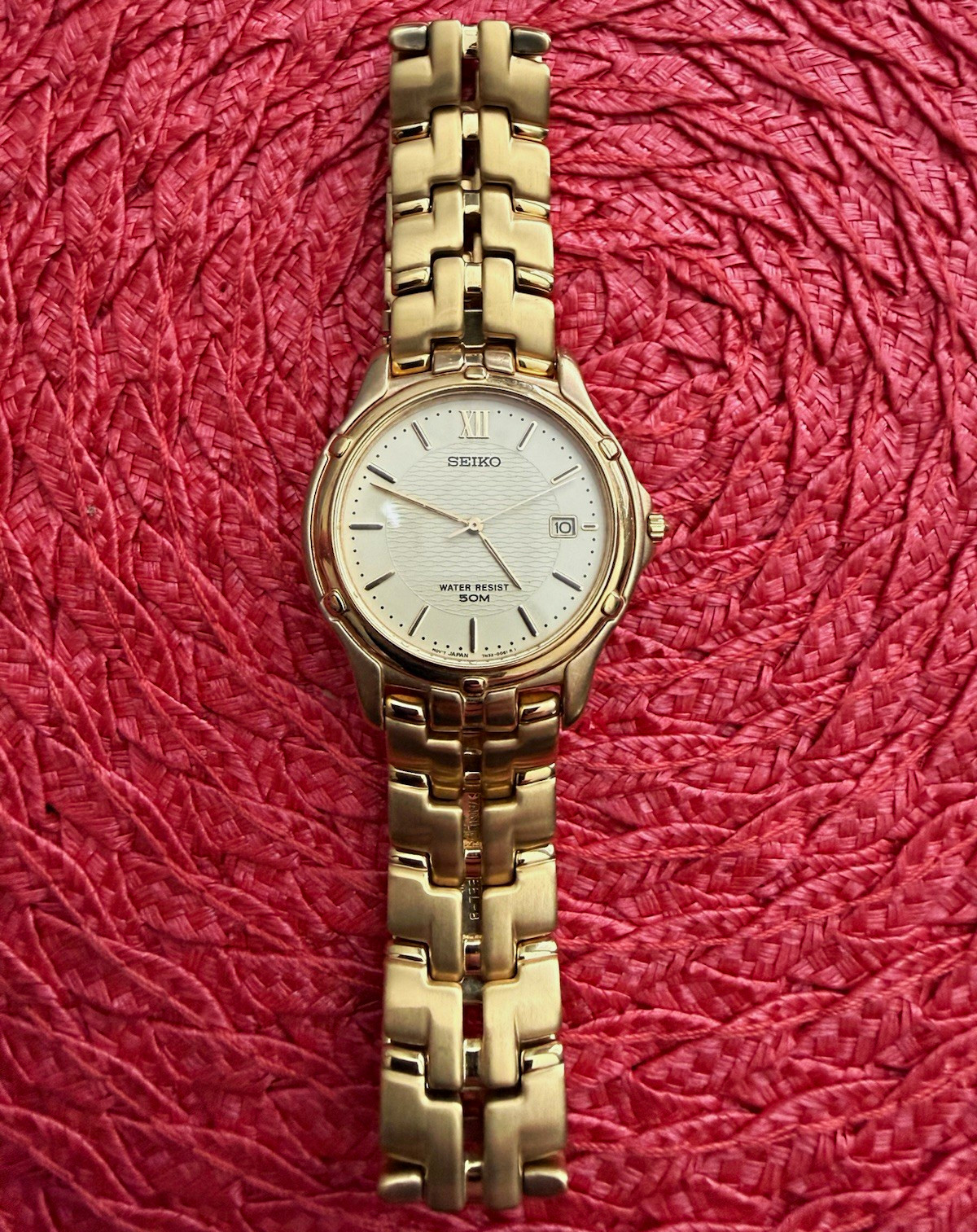 Seiko Watch Men Silver Gold Two Tone Date 7N32-0049 Round New Battery 7.25″ 35mm
