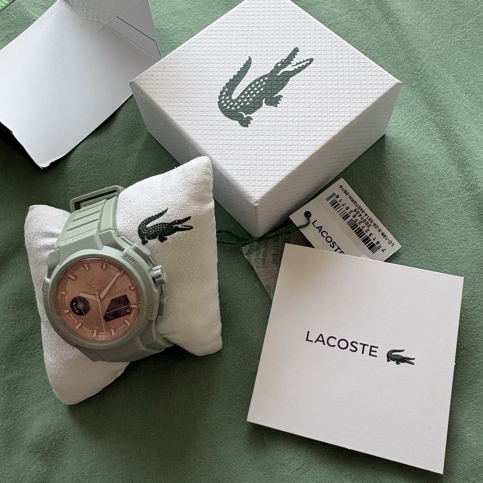 NWT Lacoste LC33 Women Green Silicone Sport Watch with Rose Gold Analog Digital