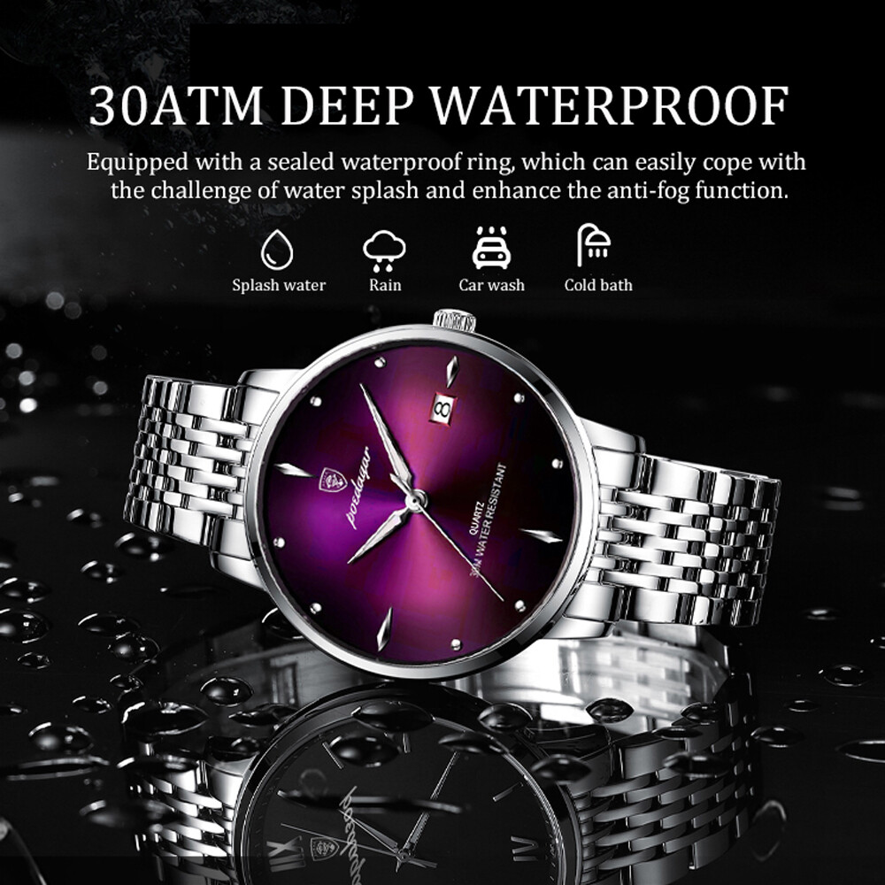 POEDAGAR Luxury Business Men’s Quartz Watch Slim 3Bar Luminous Date Stainless