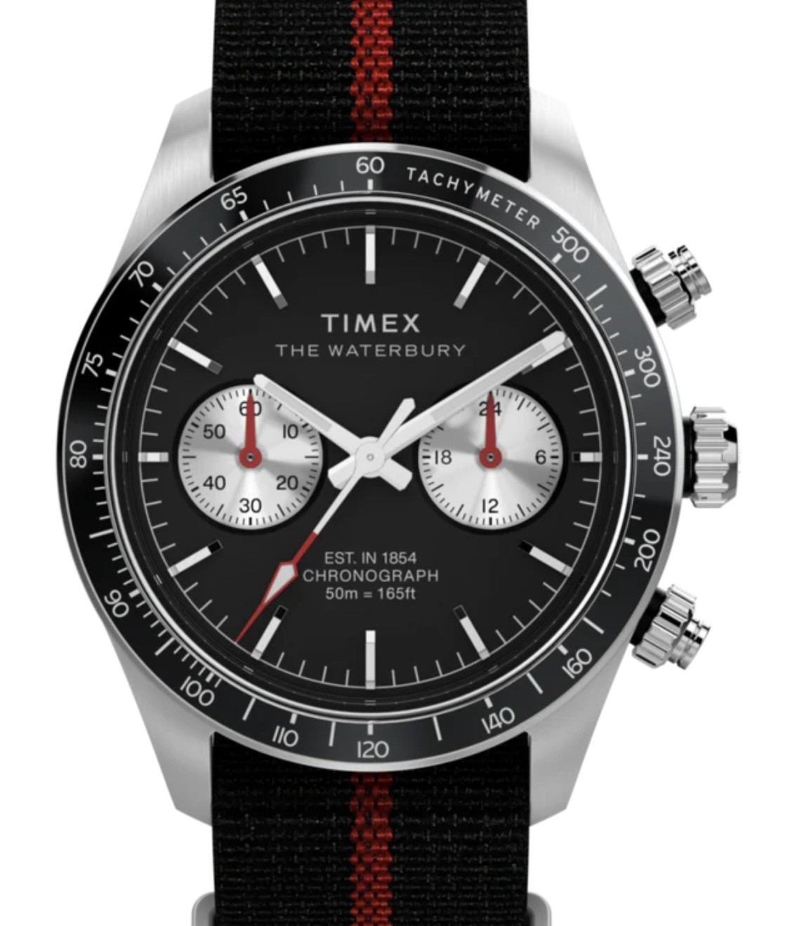 Timex Waterbury Heritage Chronograph Black And Red NATO Strap