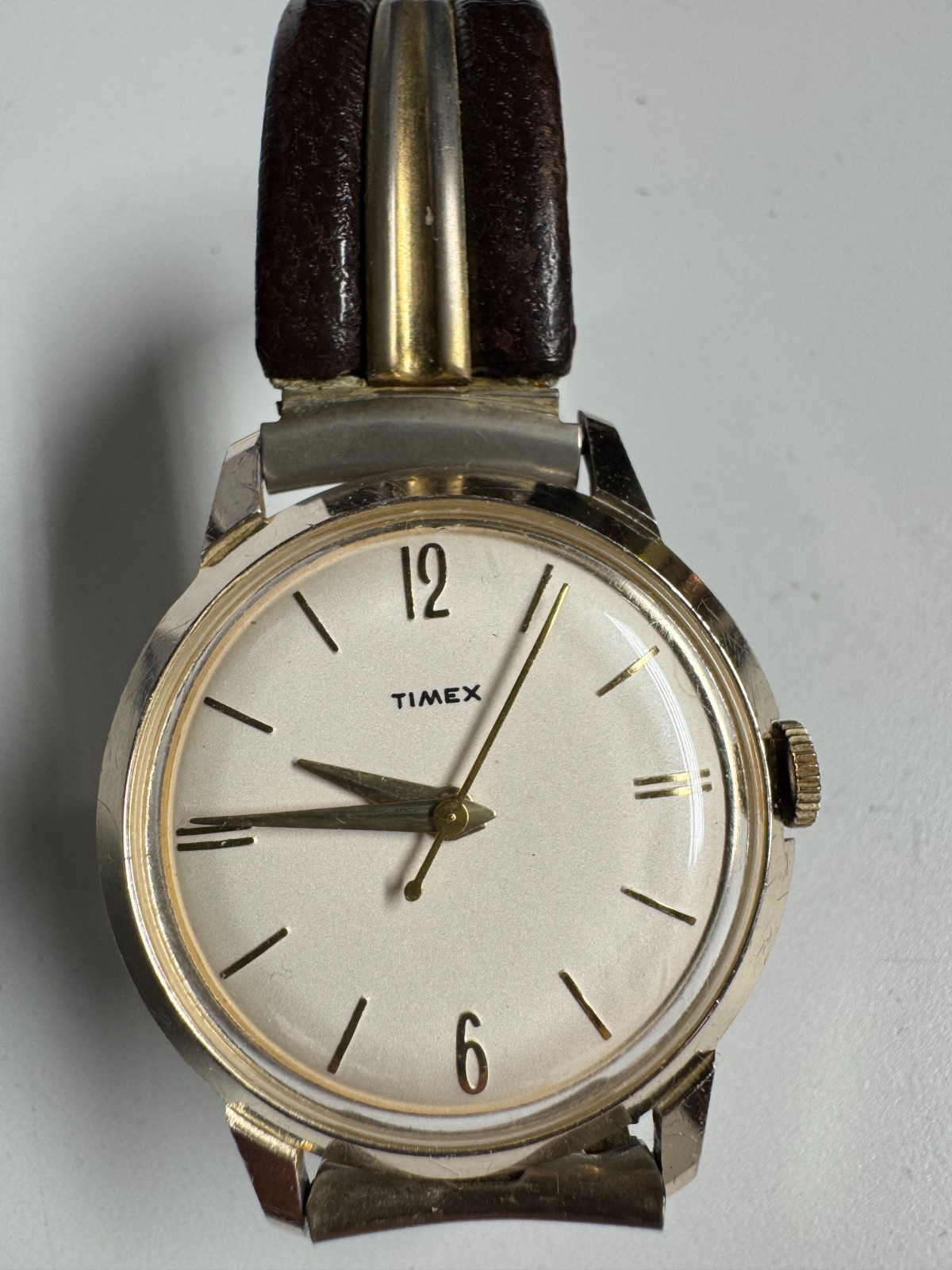 Timex Vintage 1959 Mercury Wind Up 34MM Aluminum Case Original Band Runs Good