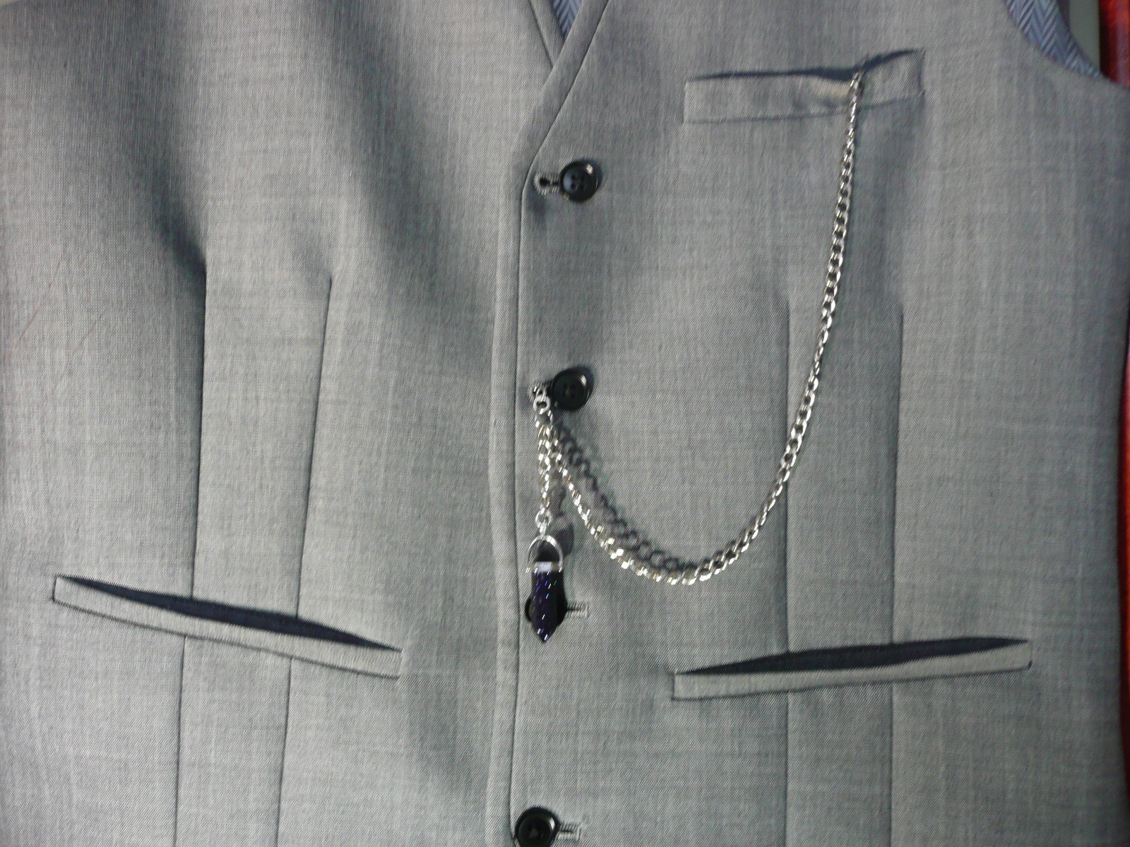 Single albert silver plated black obsidian Crystal stone pocket watch chain fob