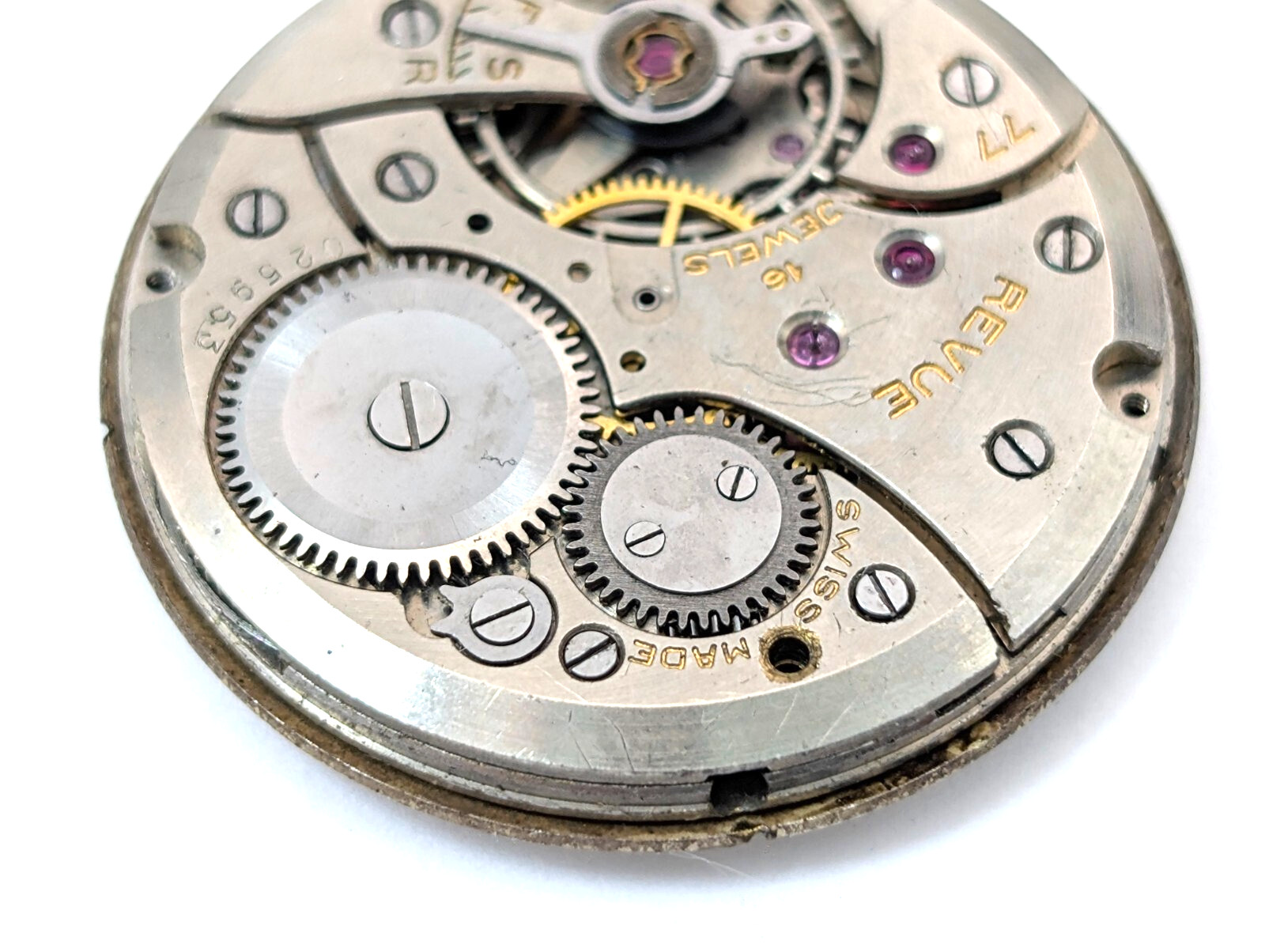 Rennert Military Dial & MISMATCHED Revue 77 27mm Watch Movement PARTS or REPAIR