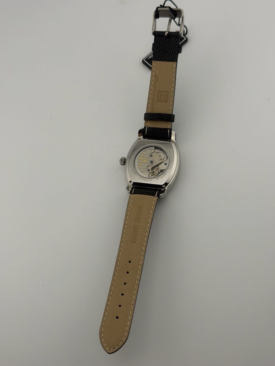 Louis Bolle Henry II Automatic Tonneau Case Mens Watch Black Guilloché / Leathe