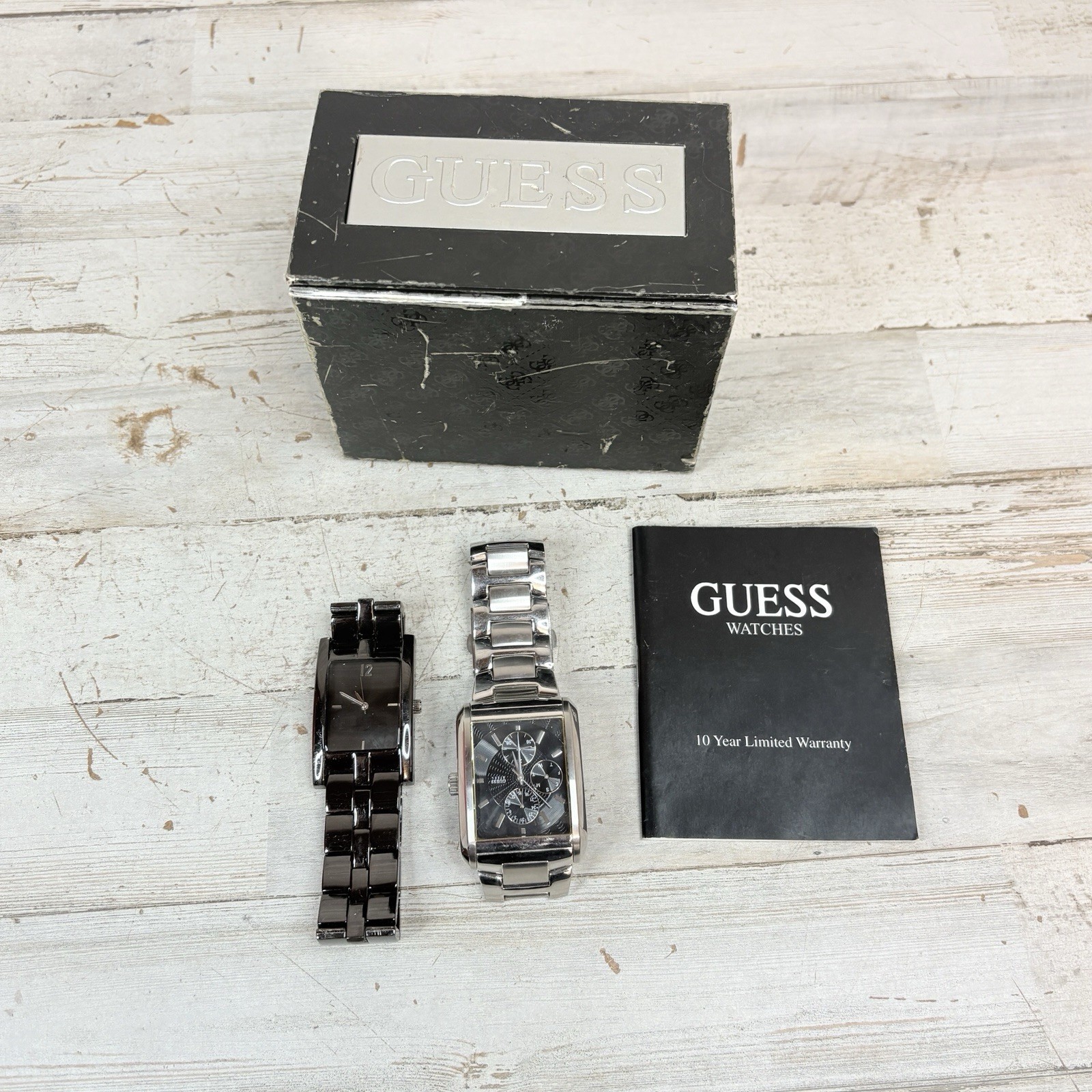 Lot Of 2 Rectangular Watches Guess Anasteel 2005 & Allude Black *Read