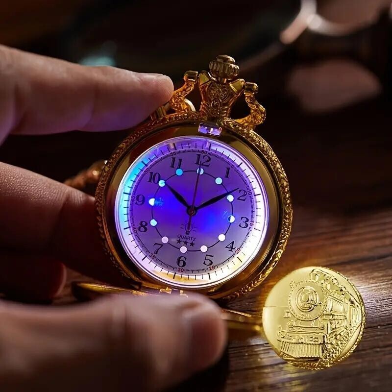 Golden Train Fashion Creative Luminous Pocket Watch Holiday Gift Men Women New