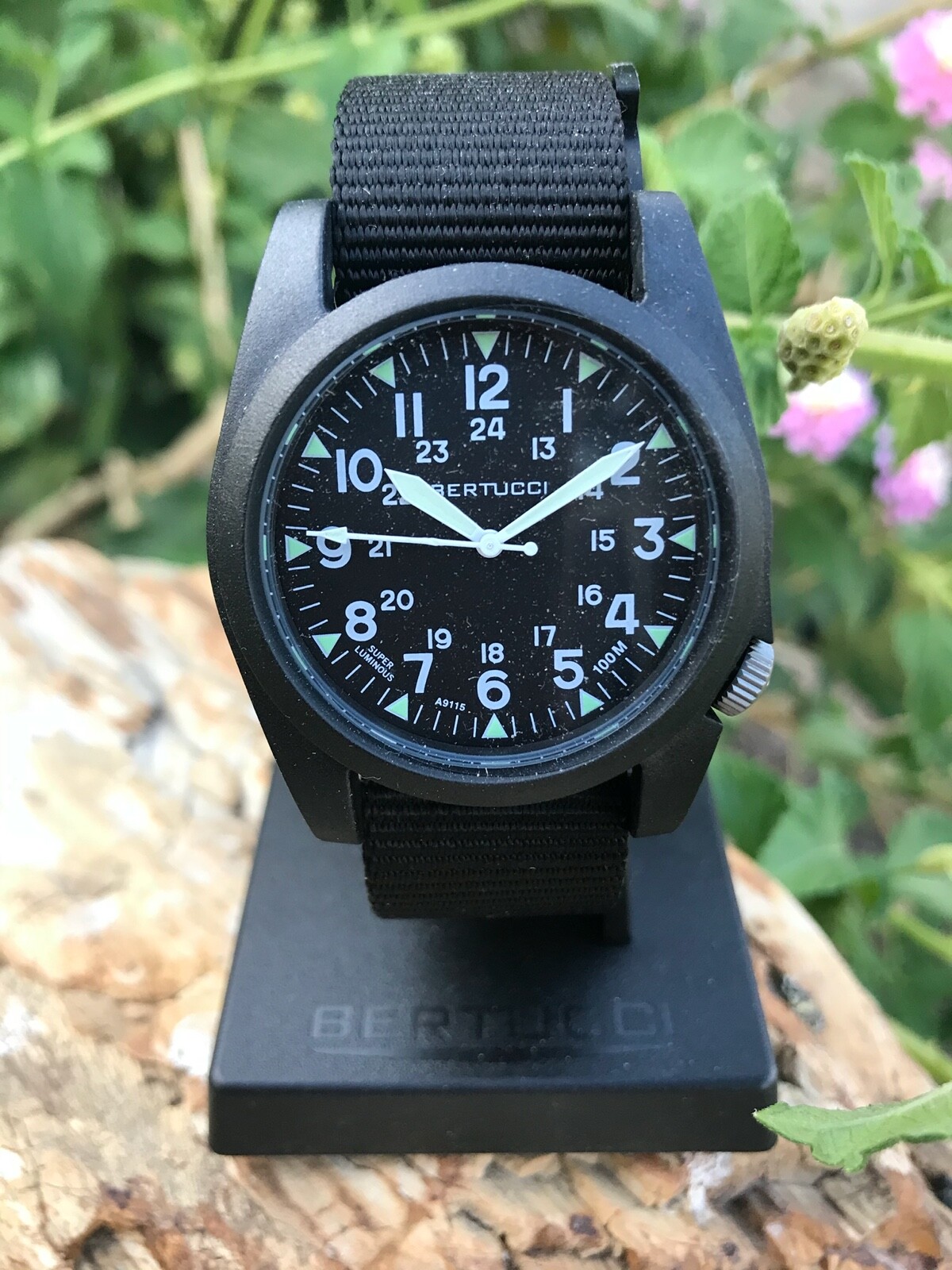 Bertucci A-3P Sportsman Black Case and Bezel Black Band Black Face 13350