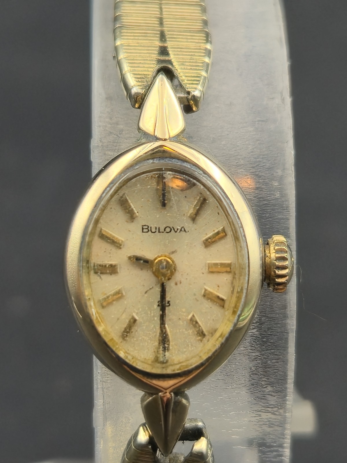 1974 Bulova 10K GF 14mm Ladies Cocktail Watch Runs JB Champion Band