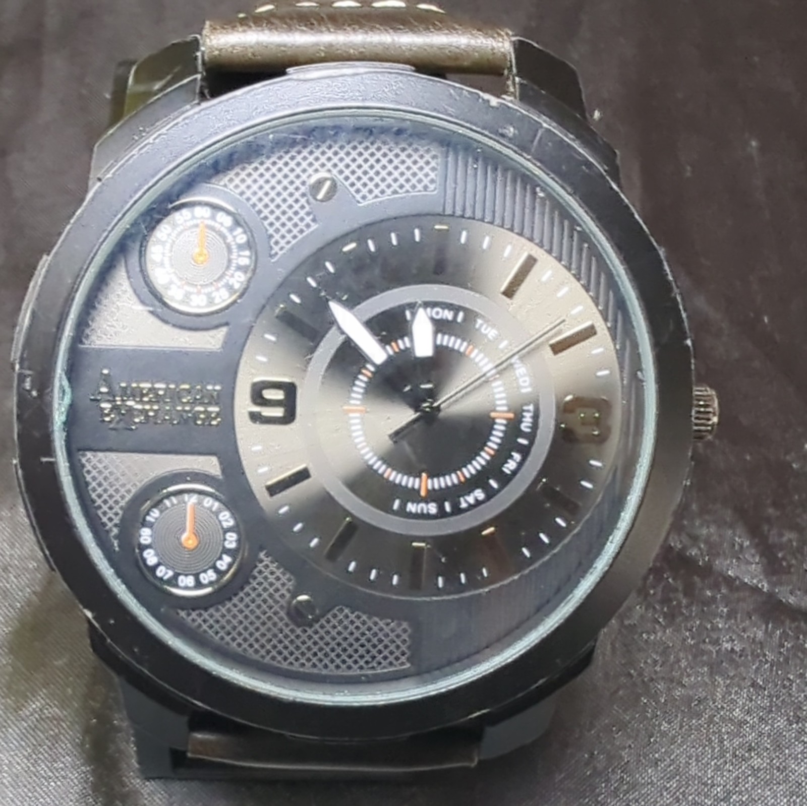 American Exchange 8034 Men’s Quartz Watch Black Case Brown Strap