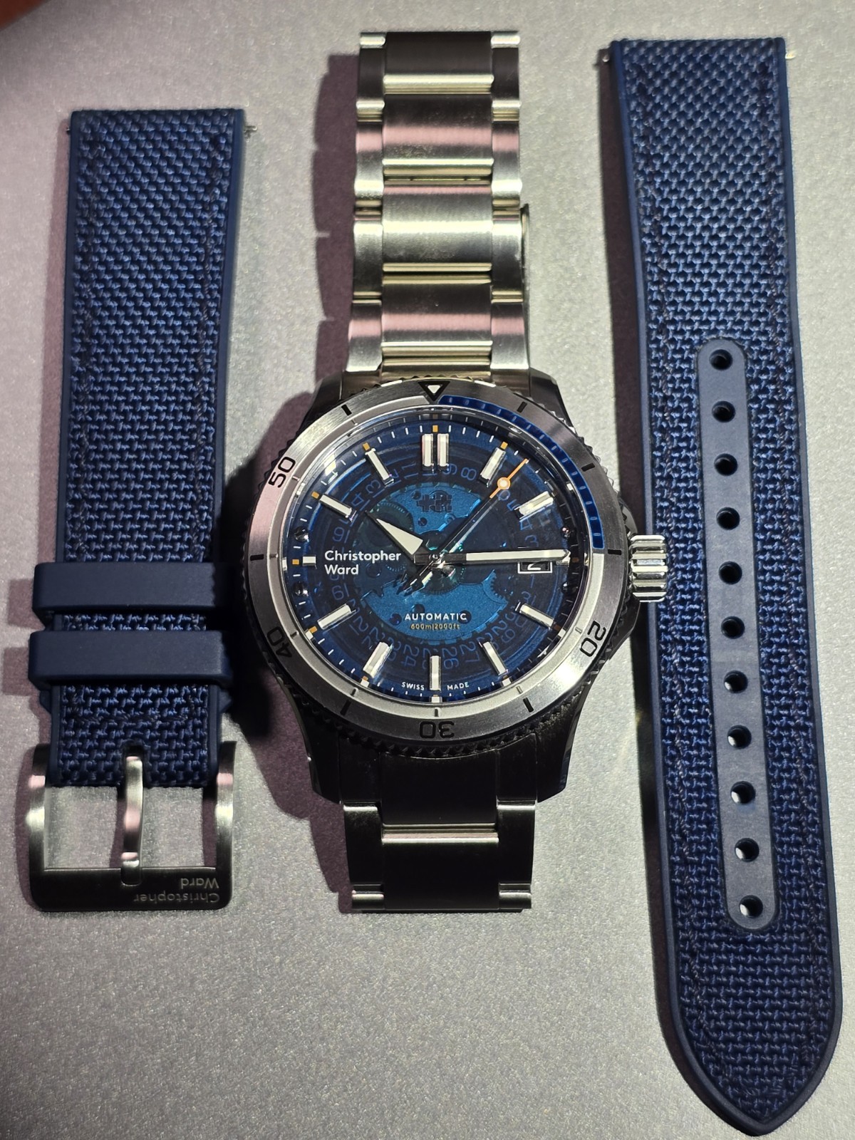 Christopher Ward C60 Sapphire Blue Dial Mk3 Full Set – SS Braclet & Hybrid Strap