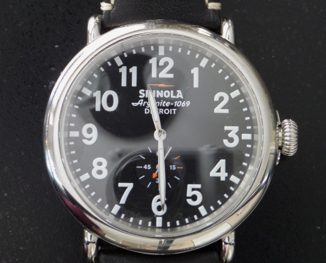 Shinola Runwell Men’s Watch. Black face, black leather wristband. Excellent!