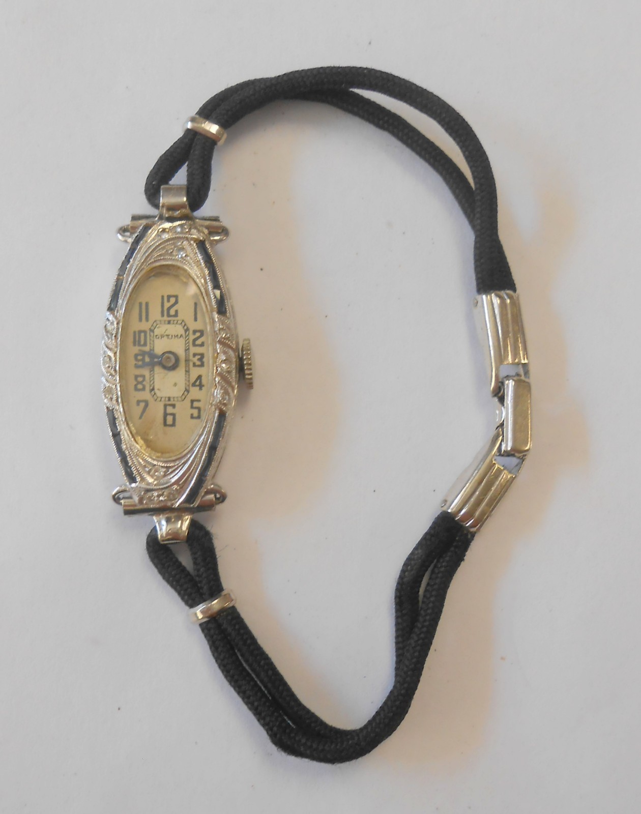 Optima / Abra Watch Co.Blue Gem & Diamond 17J. 18K Case Art Deco Ladies Watch