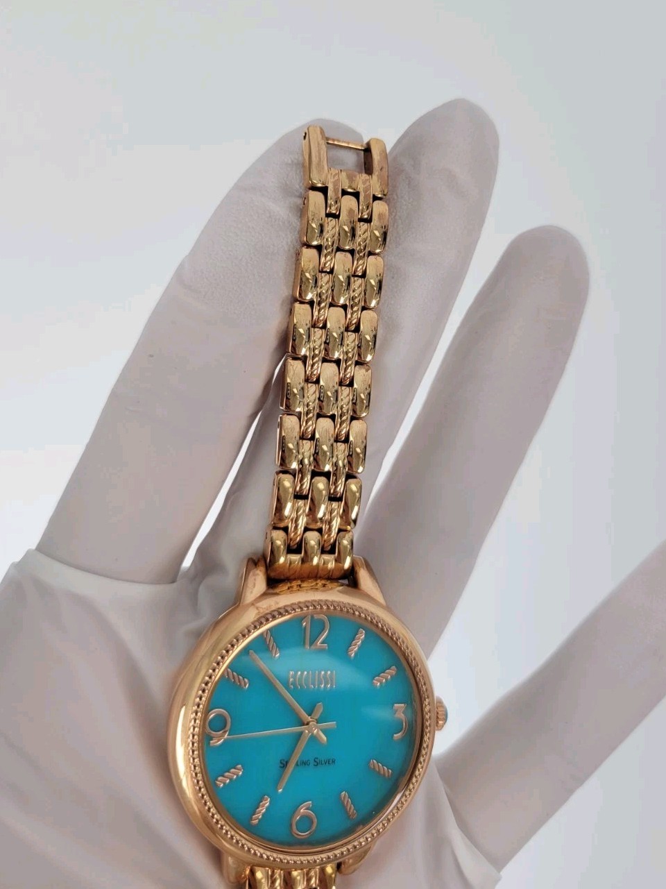 Ecclissi Sterling Silver Turquoise Blue Dial Gold Tone Women’s Quartz Watch