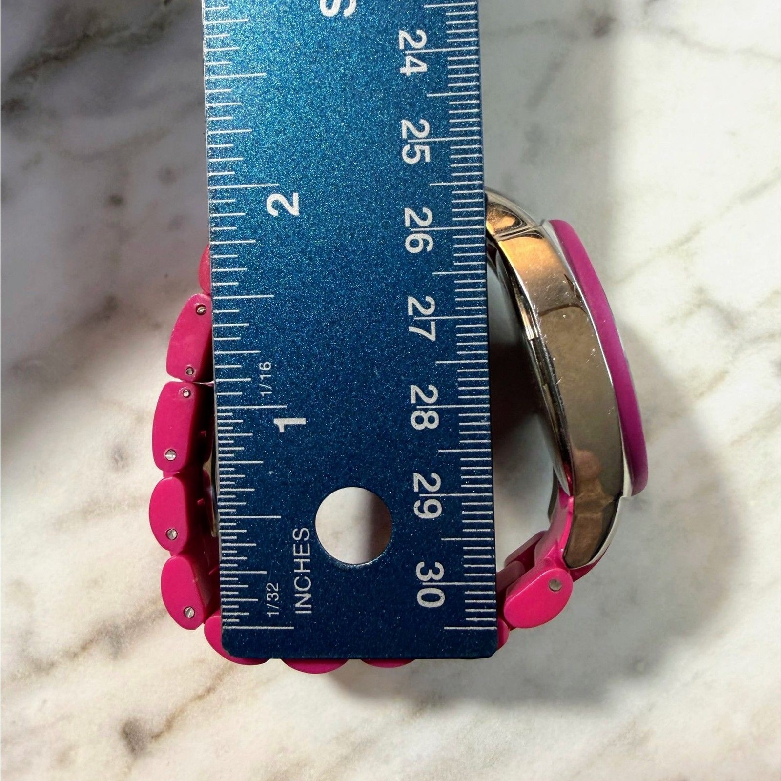 Anne Klein Watch Pink Plastic Resin Link Bracelet Crystal Bezel New Battery