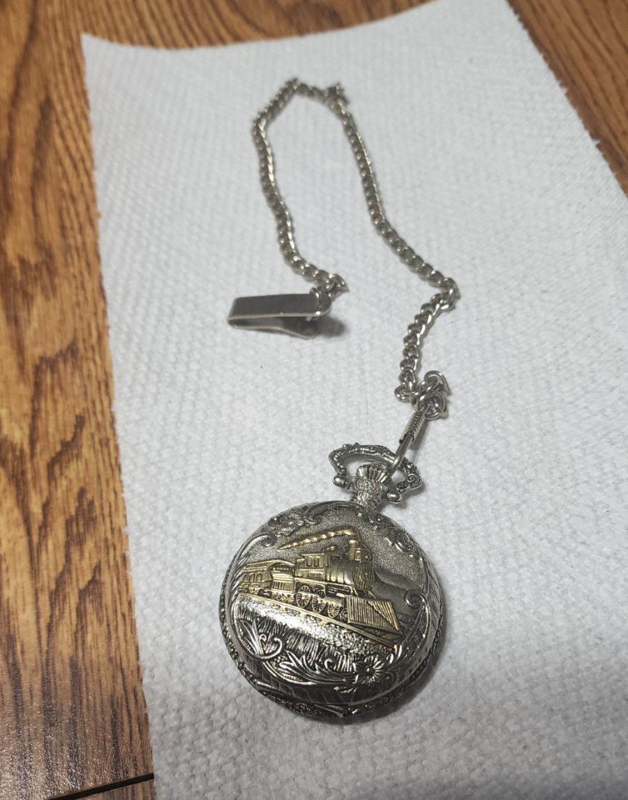 watch-it Quartz Full Hunter Pocket Watch w/ Chain Silver-Tone White Arabic Dial