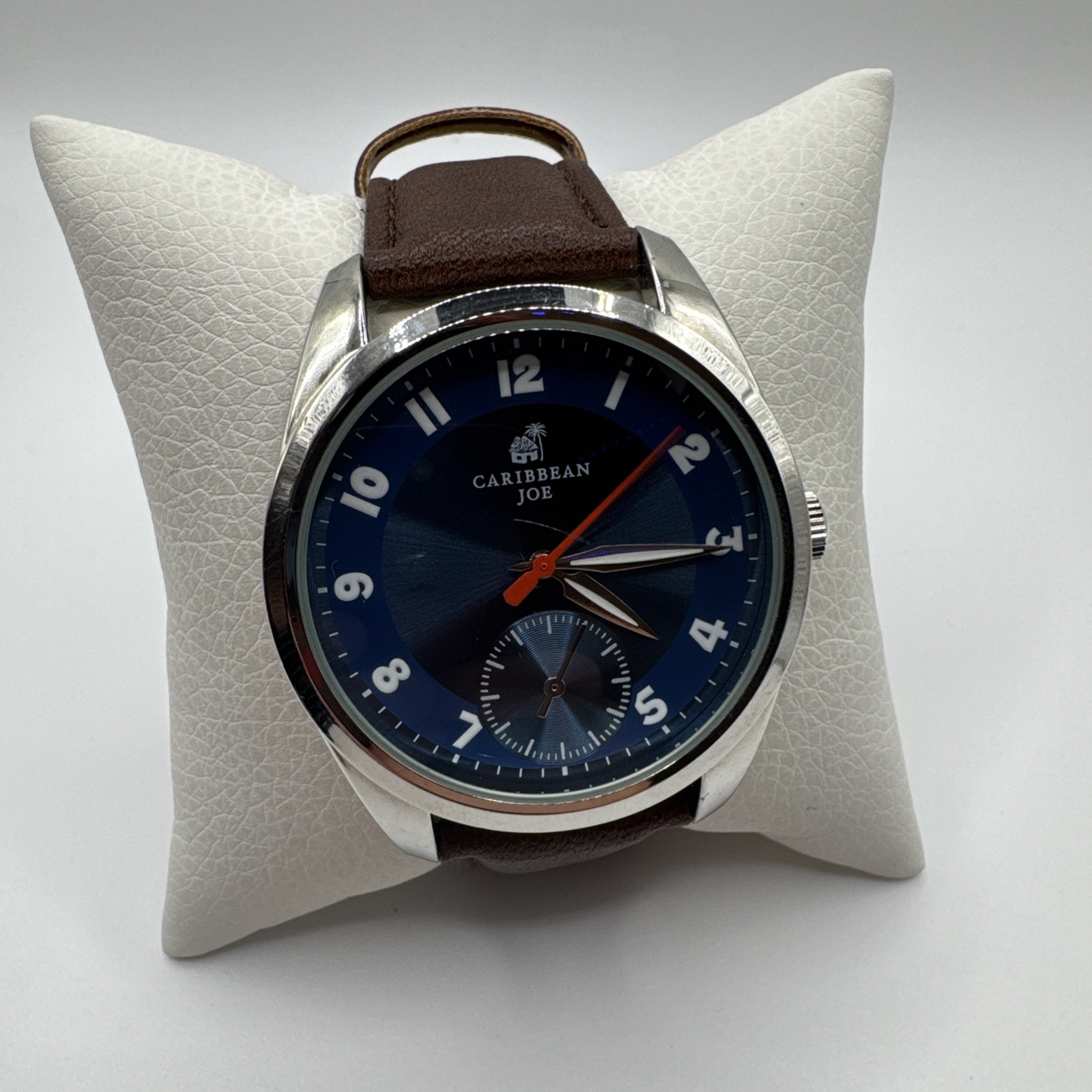 Caribbean Joe Men’s Watch CJ7099SL Blue Dial Brown Leather Band 45mm New Battery