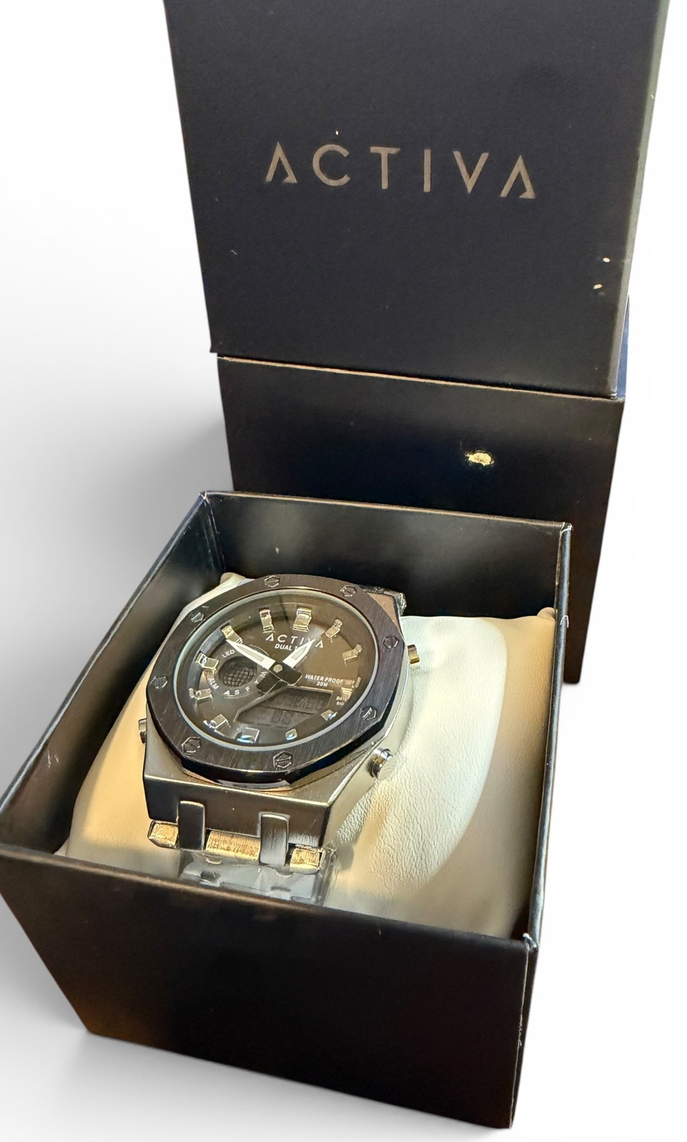 Activa Dual Time Men’s Analog Digital Quartz Wristwatch Gunmetal Steel New