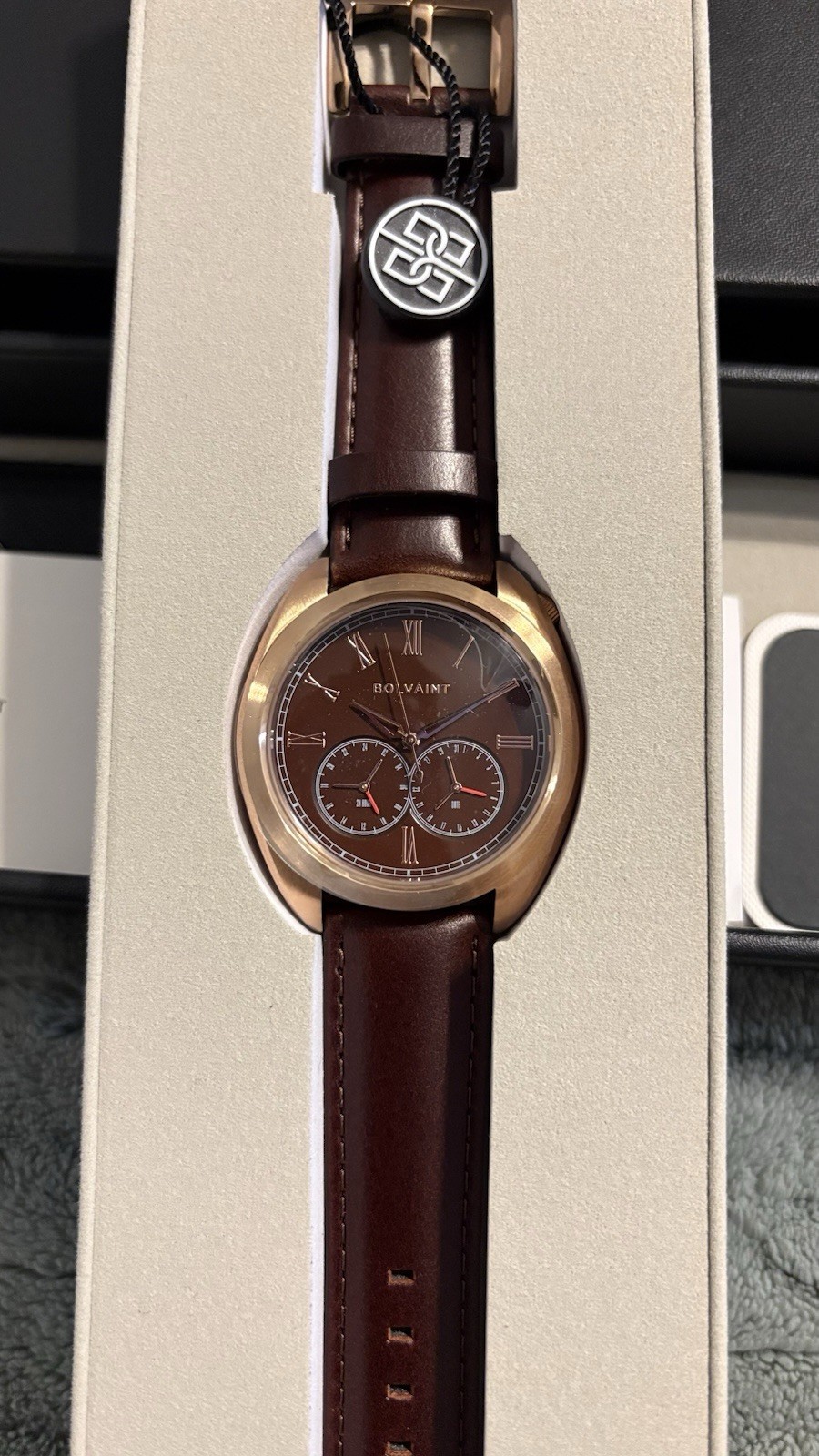 BOLVAINT Paris Aurelius Brun Gold Case Brown Dial Quartz Leather Strap Box