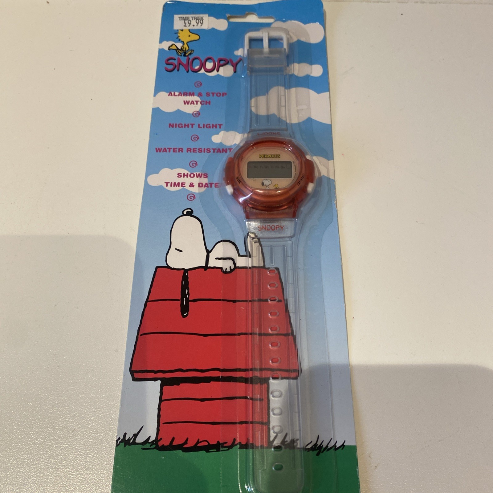 United SNOOPY Digital Alarm Watch New In Packaging clear Strap red face