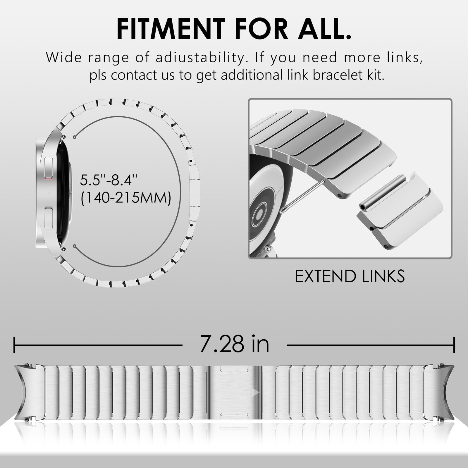 FULLIFE Band for Samsung Galaxy Watch 7 6 5 4 40mm 44mm, Stainless Steel